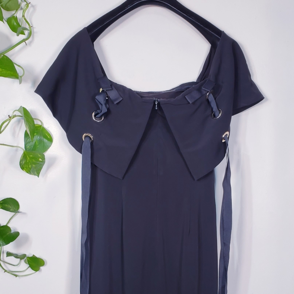 $890 BADGLEY MISCHKA Black Off the shoulder Gown 8 - Picture 8 of 12